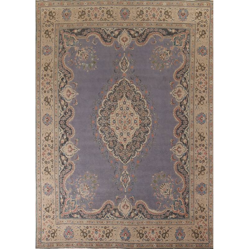 Purple Tabriz Vintage Persian Rug Handmade Wool Carpet - 9'8" x 12'8"