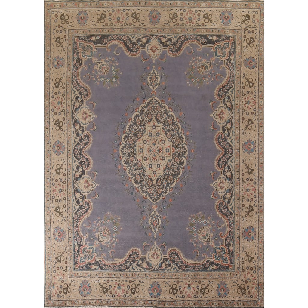 Purple Tabriz Vintage Persian Rug Handmade Wool Carpet - 9'8" x 12'8"