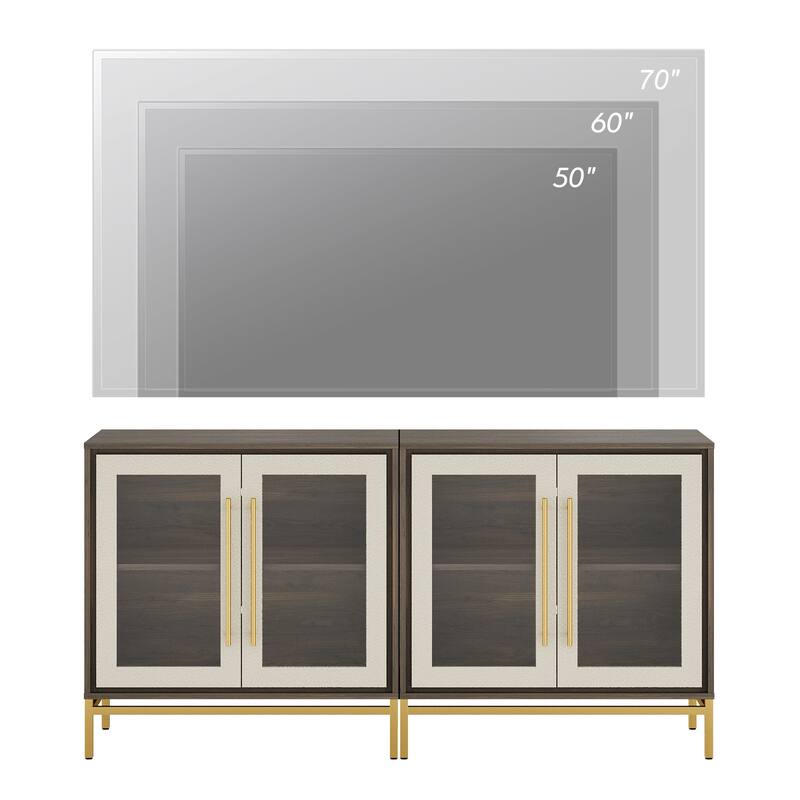 WAMPAT Modern TV Stand with Leather-Textured Doors