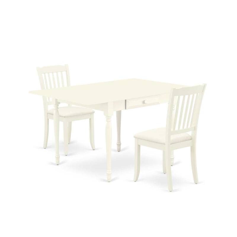 HomeStock 3-Piece Linen White Finish Solid Wood Top With Dropleaf Dining Table Set
