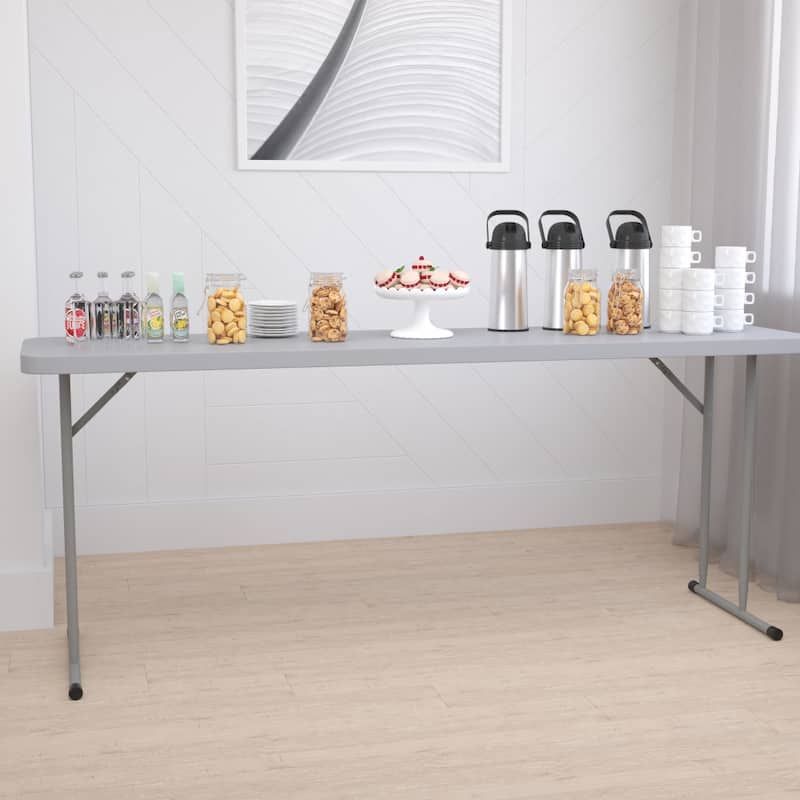 6-Foot Rectangular Granite White Plastic Folding Training Table - Gray