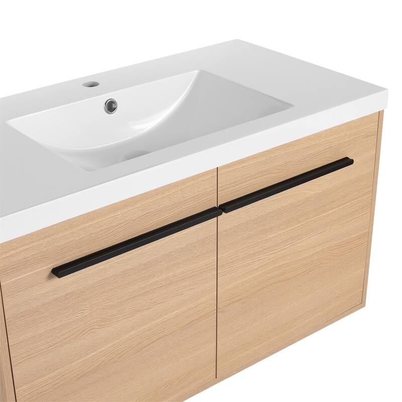 Wood Bathroom Vanity with Resin Sink and 2 Doors