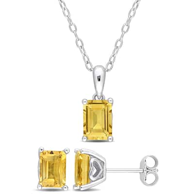Miadora 3 3/8ct TGW Emerald-Cut and Octagon Citrine Set of Necklace and Earrings in Sterling Silver