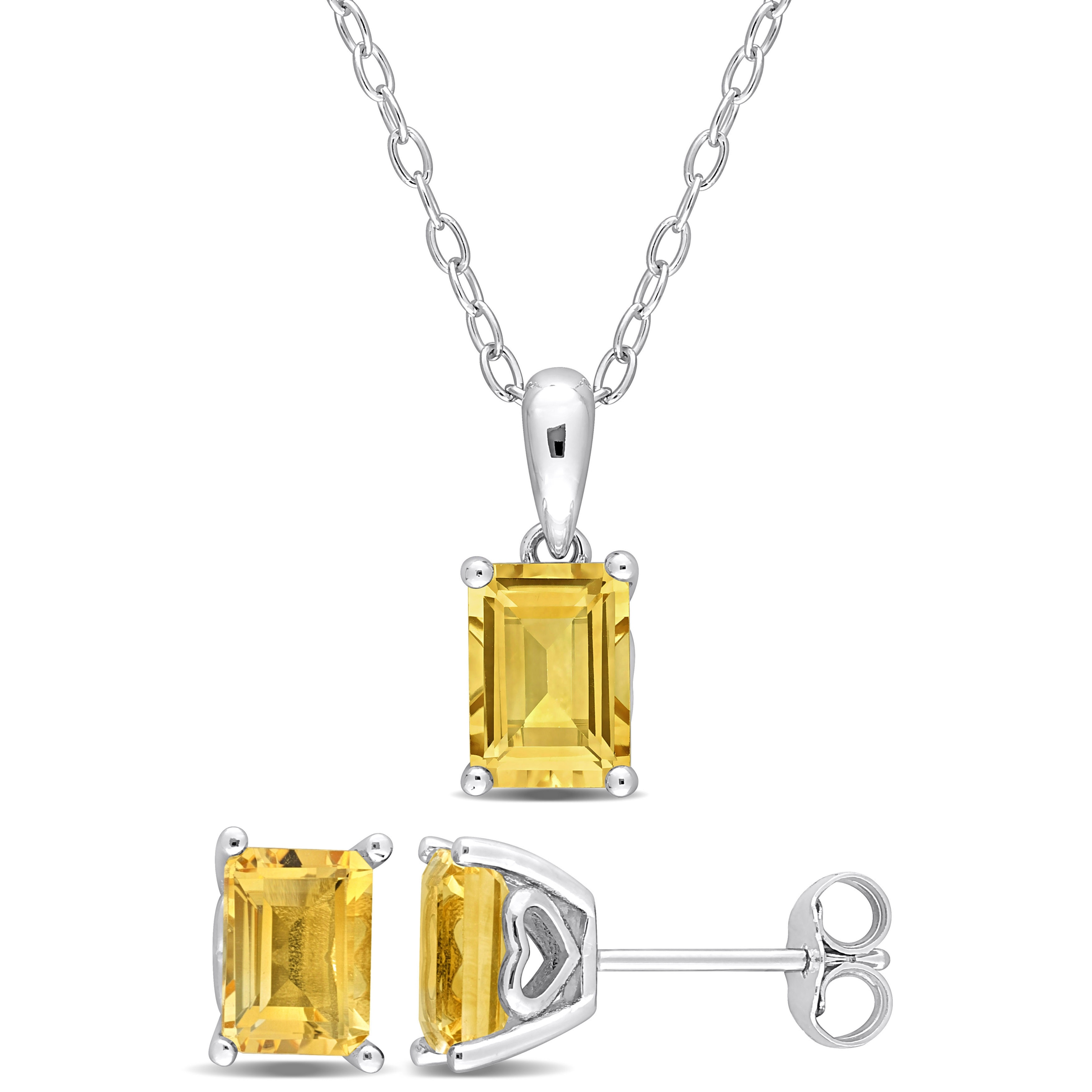 Miadora 3 3/8ct TGW Emerald-Cut and Octagon Citrine Set of Necklace and Earrings in Sterling Silver
