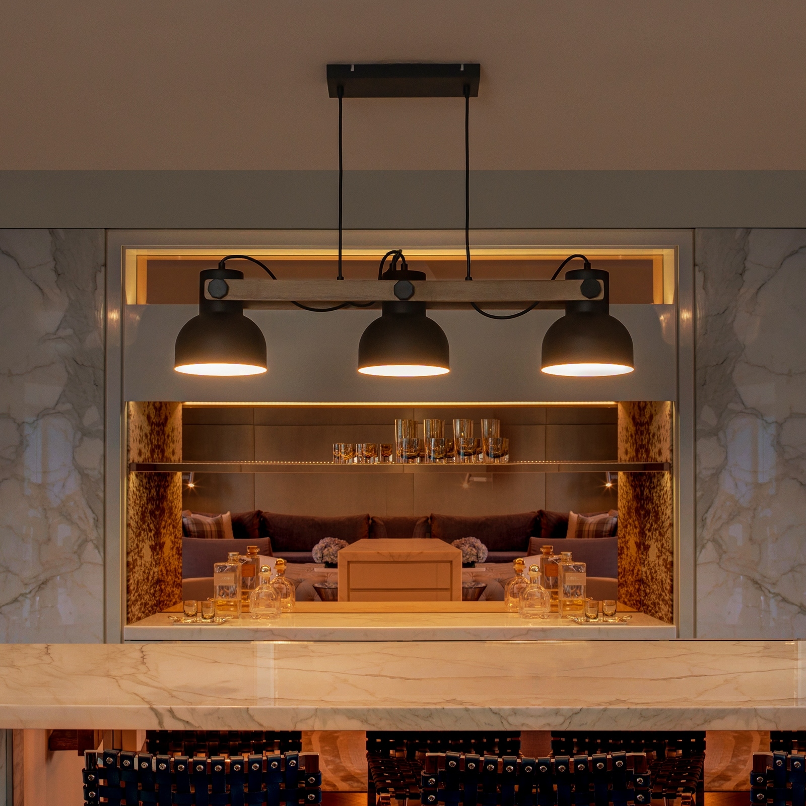 3-Light Industrial Linear Kitchen Island Pendant Light Dome Shades