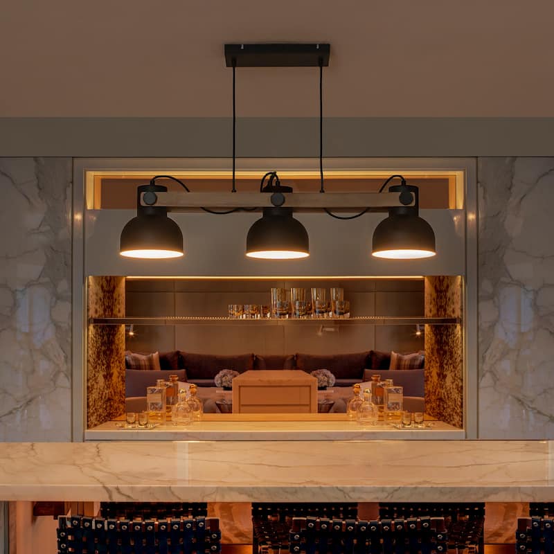 3-Light Industrial Linear Kitchen Island Pendant Light Dome Shades - Dia.32.68-in