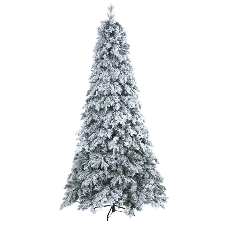 8ft Flocked Christmas Tree with Lights, Artificial Pine Tree, Holiday Decor, Realistic Holiday Tree - White - 96