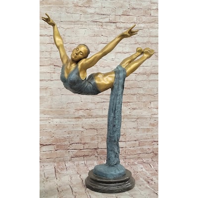 Bronze Ballerina Sculpture – Modern Gold And Blue Patina Ballet Dancer Statue