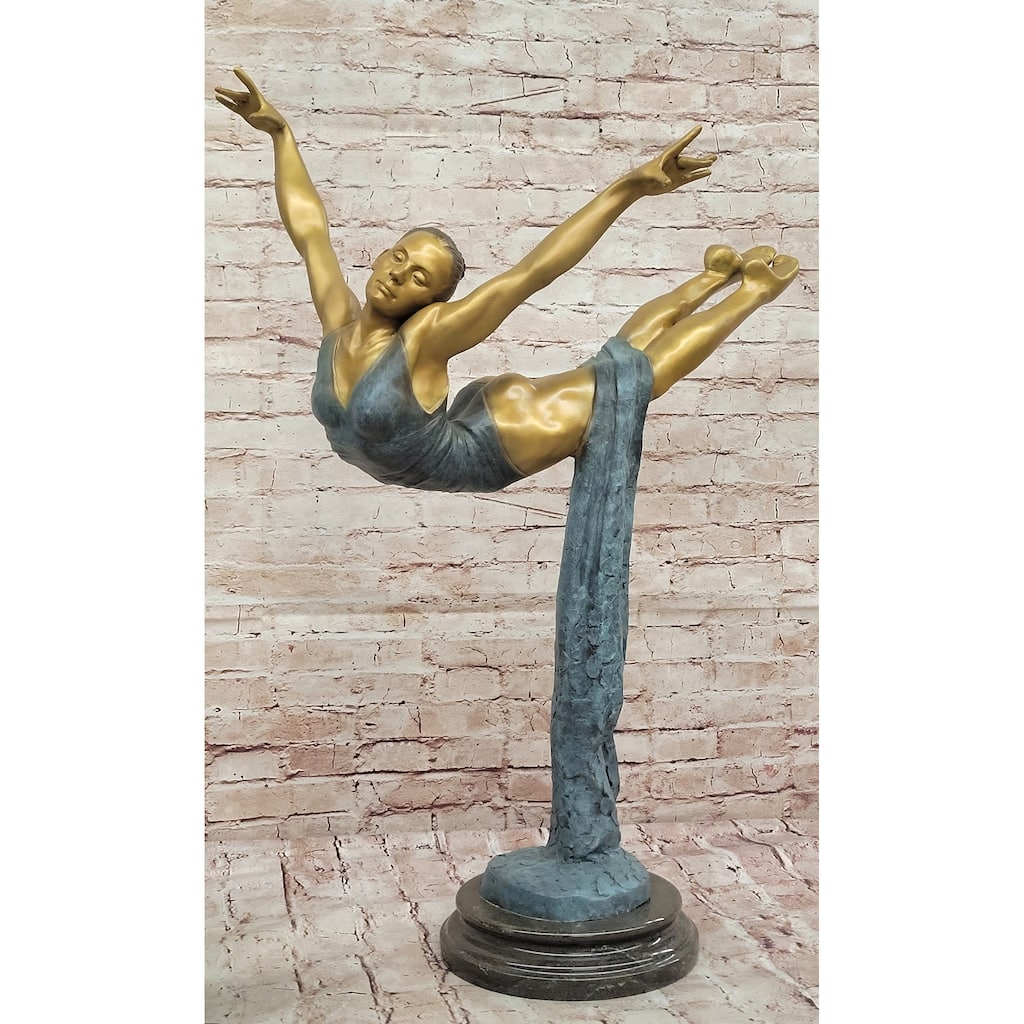 Bronze Ballerina Sculpture – Modern Gold And Blue Patina Ballet Dancer Statue