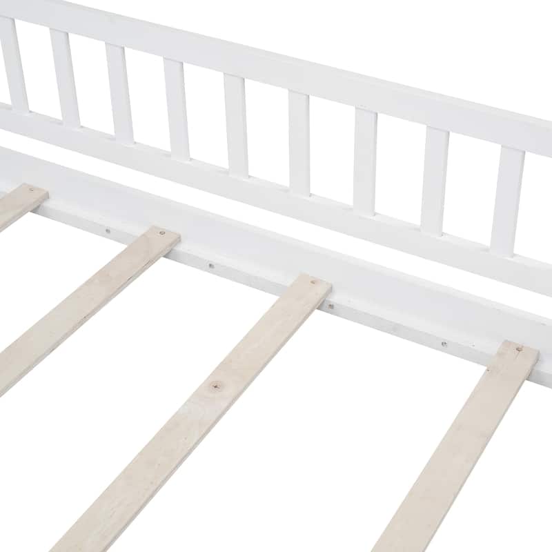 Wood Bed House Bed Frame with Fence for Kids