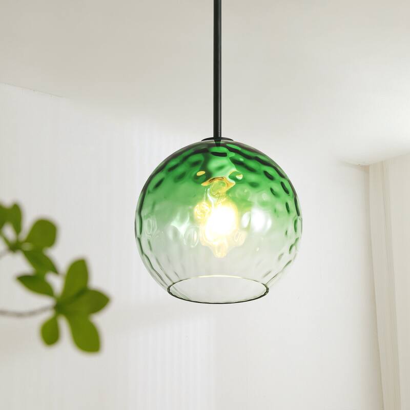 1-Light Modern Gold/Black Metal Hanging Pendant with Green Hammer Textured Glass Shade for Kitchen Island, Living room