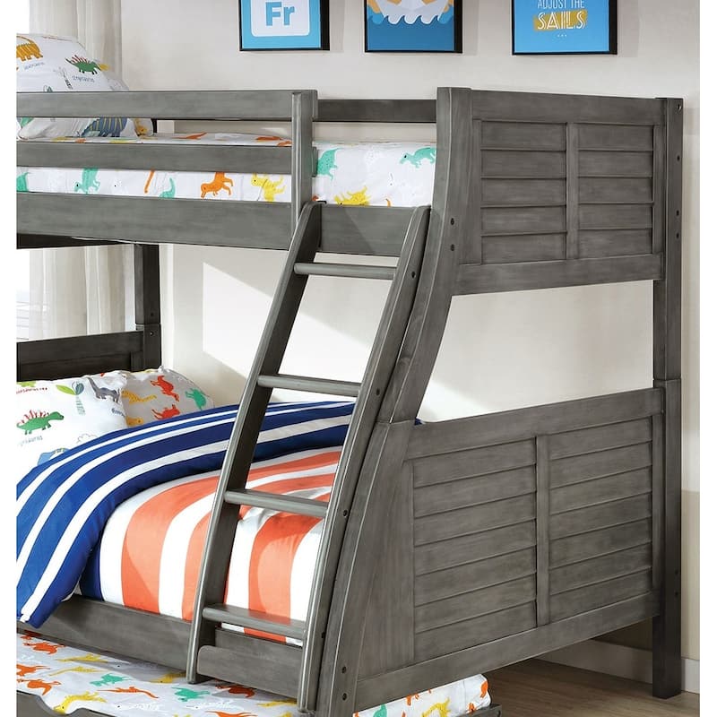 Transitional Twin Over Full Bunk Bed with Reversible Ladder and Guard Rails, Gray Finish
