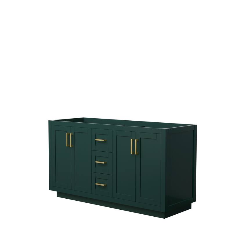 Miranda Double Bathroom Vanity Cabinet, No Mirror - 60-Inch Double - Green, Brushed Gold Trim, No Top