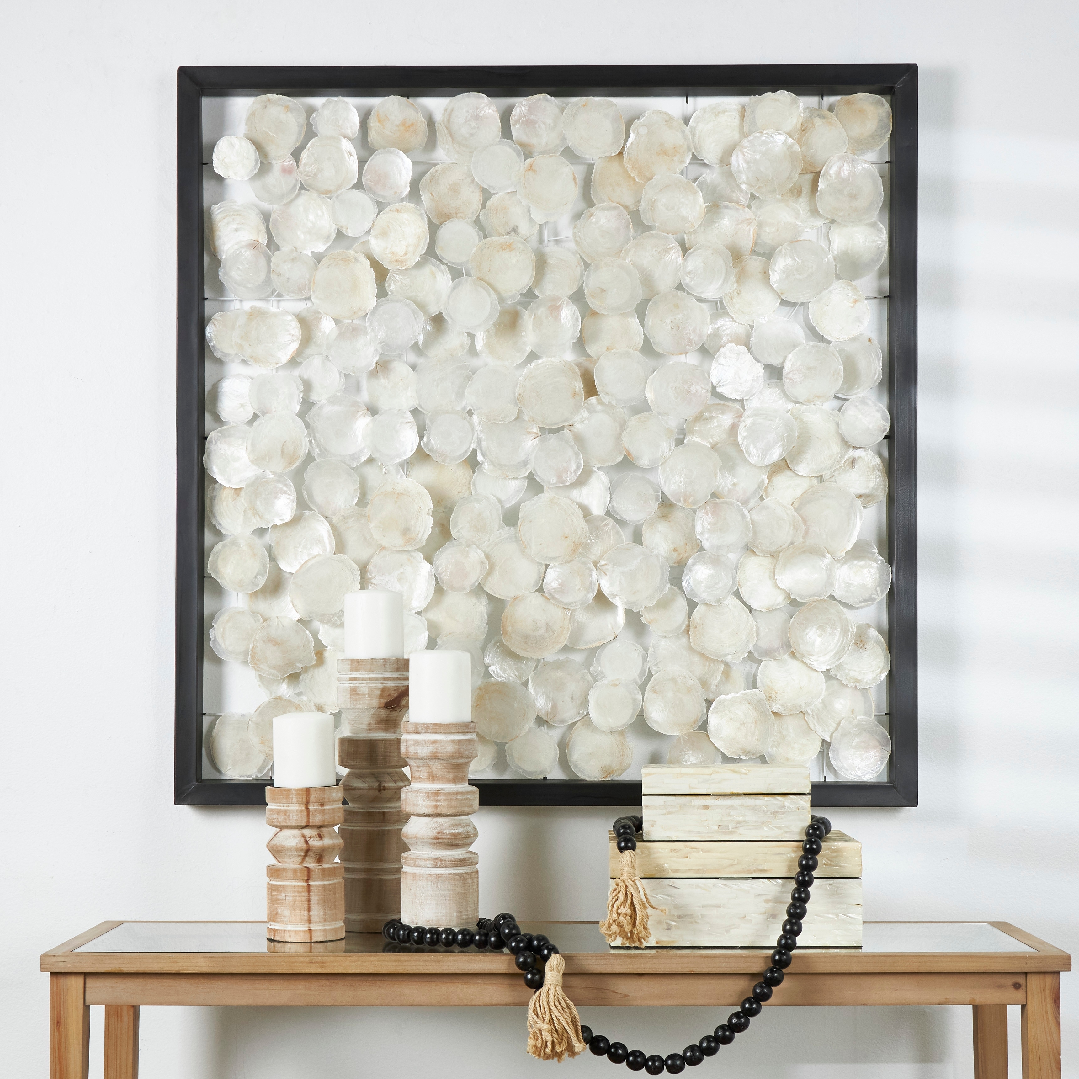 40 Sq White Capiz Shells in a Black Frame Wall Plaque - Wilford & Lee Home  Accents