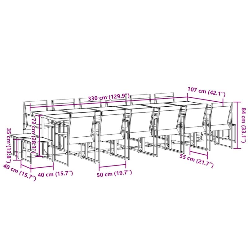 vidaXL Garden Dining Set Black - 42.1 x 129.9 x 28.3 in