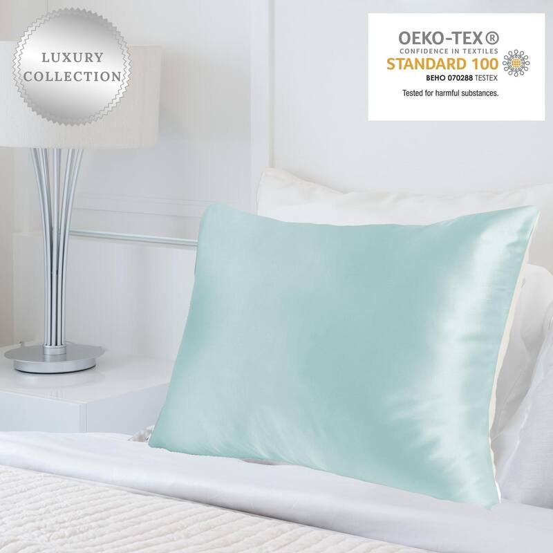 MYK Natural 25 Momme Silk with Cotton Underside Pillowcase - Queen - Light Blue