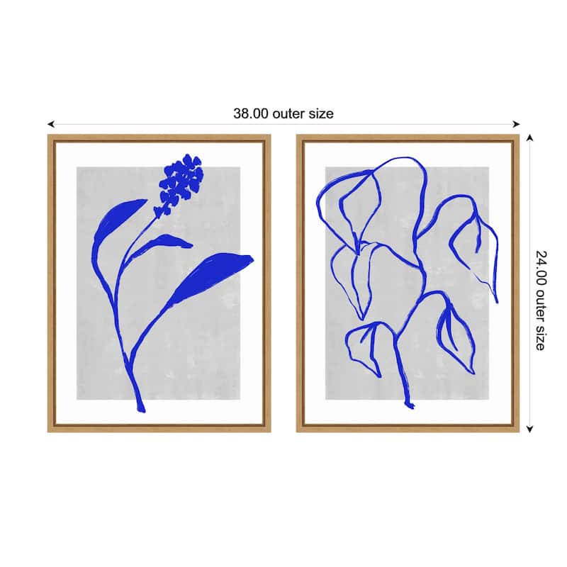 Amanti Art Azure Blossom Silhouette & Blue Lines Harmony 2 Piece by Treechild Framed Canvas Wall Art - Brown
