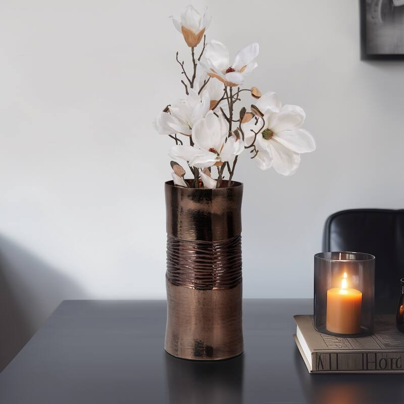 Sagebrook Home Modern Glass Bronze Cylinder Textured Enamel Vase - 5" x 5" x 11"