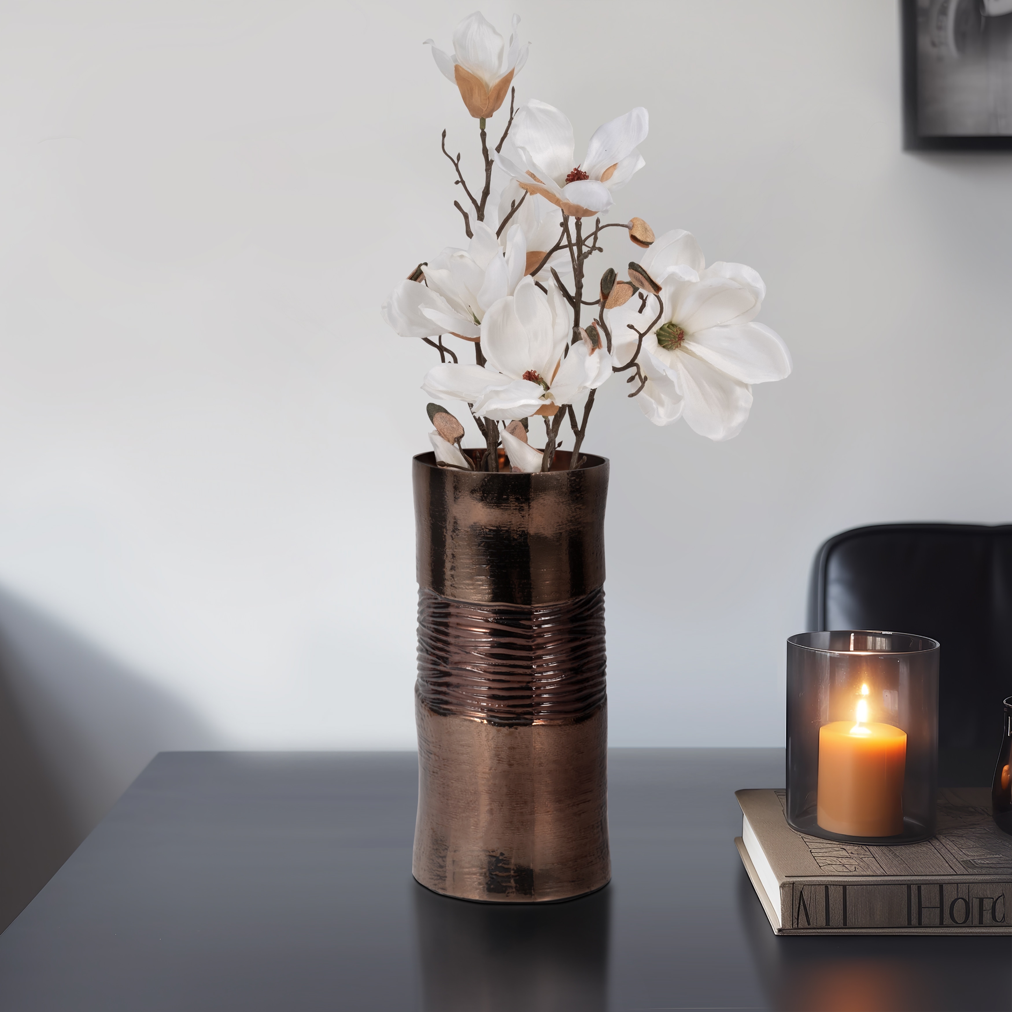 Sagebrook Home Modern Glass Bronze Cylinder Textured Enamel Vase