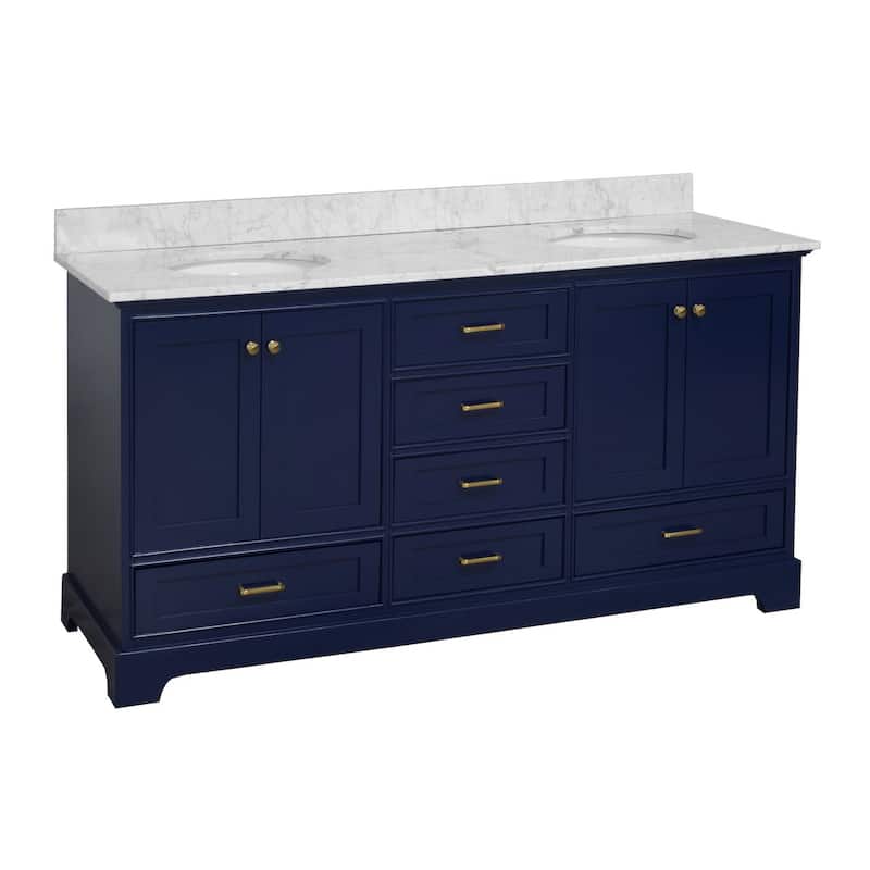 KitchenBathCollection Harper 72" Double Bathroom Vanity with Carrara Marble Top