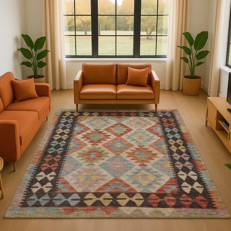 Premium Washable Super Soft Traditional Global Mayfield Rug - Paprika - 5' x 7'6"