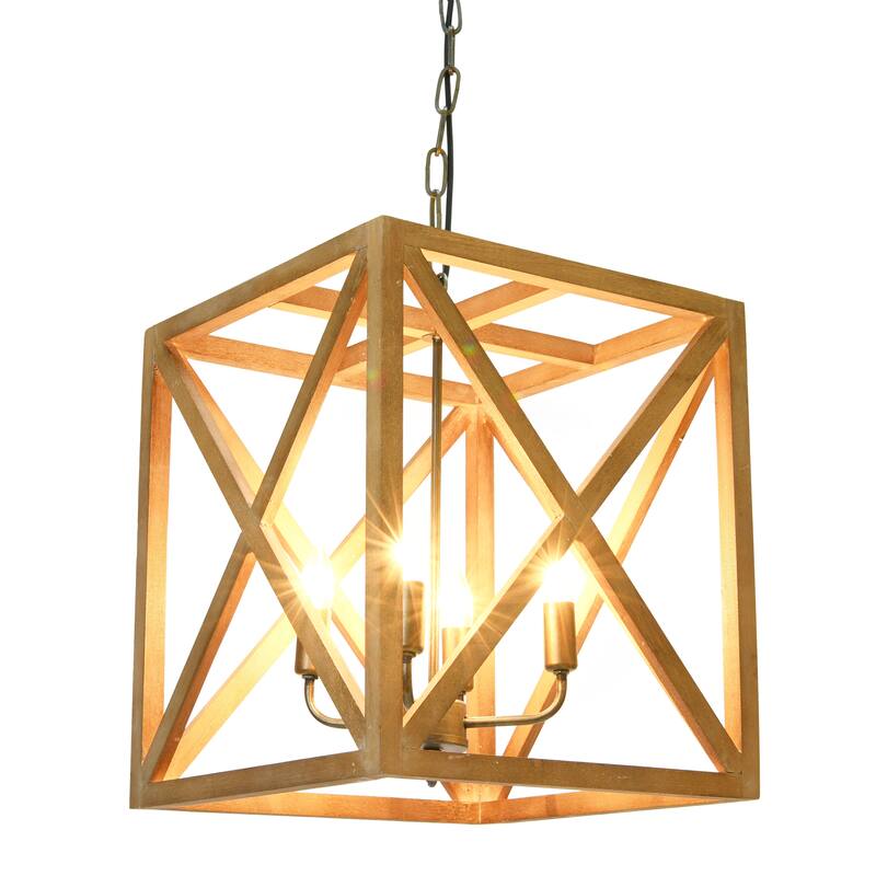 Rectangular Wood & Metal Pendant Light