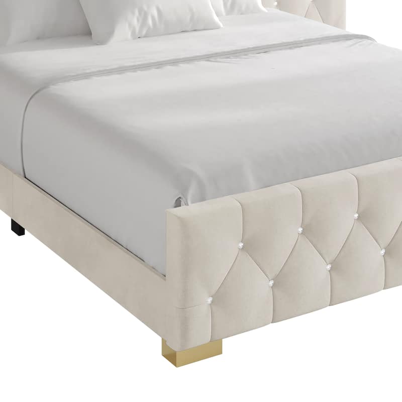 CraftPorch Luxurious Velvet Tufted Platform Bed with Wall Panels