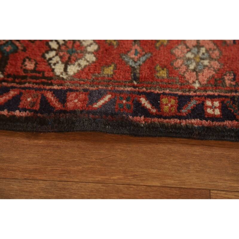 Hand Knotted Oriental 100% Wool Carpet Traditional Geometric Beige & Ivories Heriz Runner Rug - 10' 7'' X 3' 3''