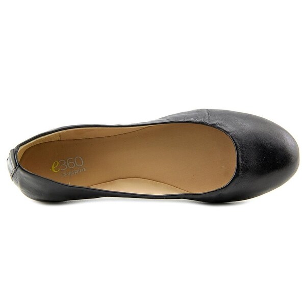 Round Toe Leather Black Ballet Flats 