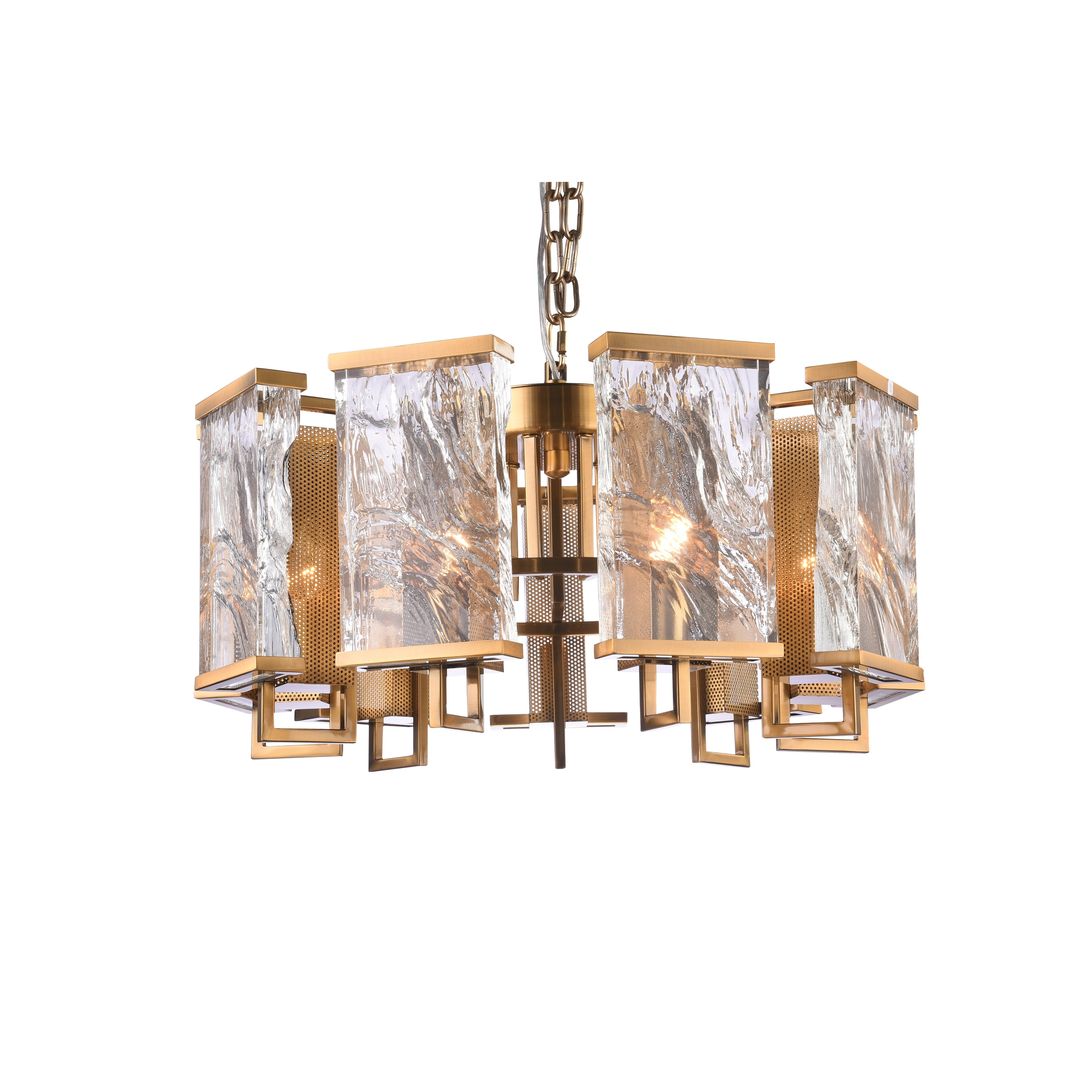 Transitional 9-Light Gold Brass Frame Chandelier