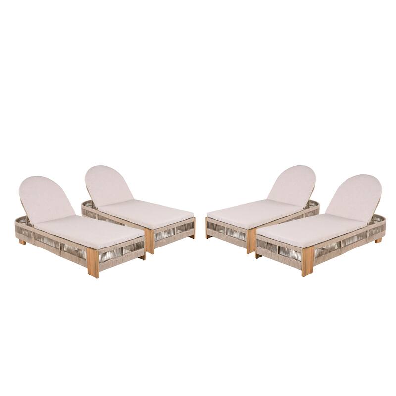 Outdoor Chaise Lounge Chair, Acacia wood Pool Chair with Adjustable Backrest and Cushion