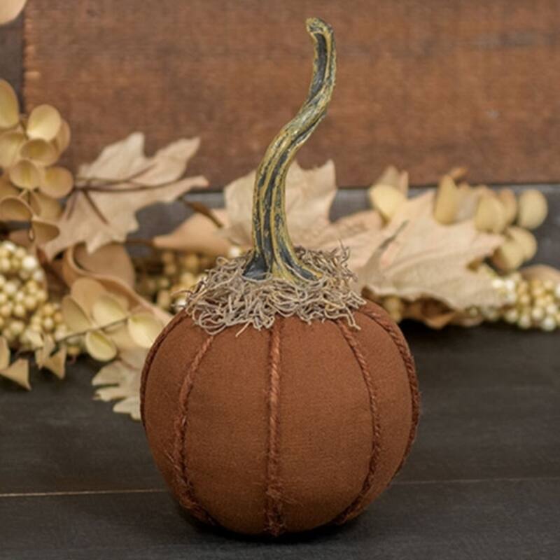 Plush Orange Pumpkin Decor with Moss and Twig Accents for Rustic Fall Autumn Decoration