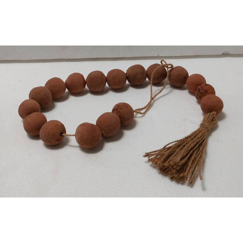Terracotta Beads w/Tassel Natural Black Dia 1.2" - Black