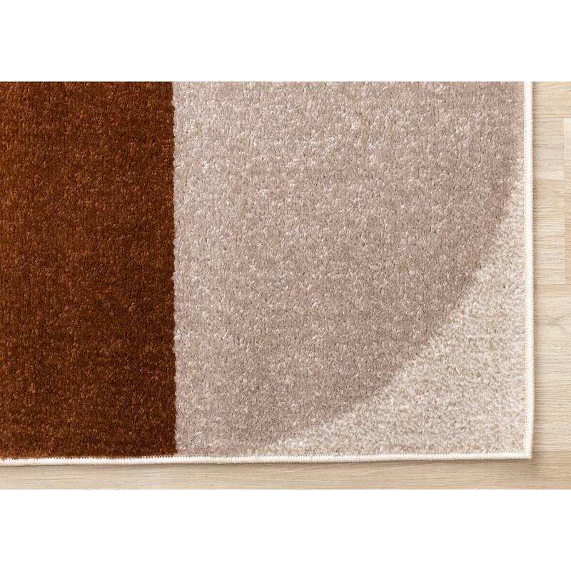 Marley Collection - Geometric Curves Taupe Oxblood Area Rug
