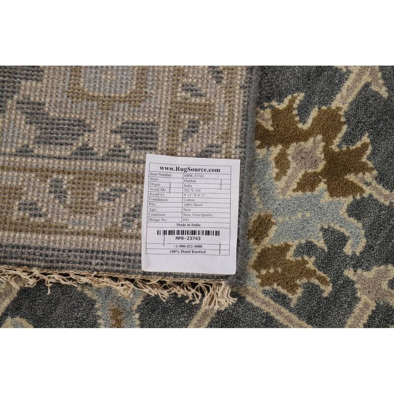 All-Over Gray Oushak Indian Area Rug Hand-Knotted Wool Carpet - 8'1"x 9'11"