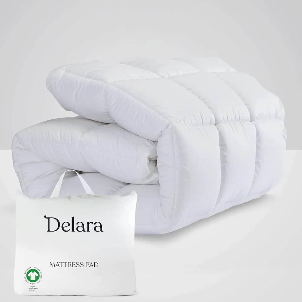 Delara 100% Waterproof 2 IN 1 Mattress Protector & Mattress Pad-Quilted Fitted Down Alternative Mattress Pad Cover - White