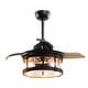 preview thumbnail 3 of 5, Industrial 3-Blade 3-Light Black and Brown Retractable Caged Ceiling Fan with Light Kit and Remote - 36 Inches