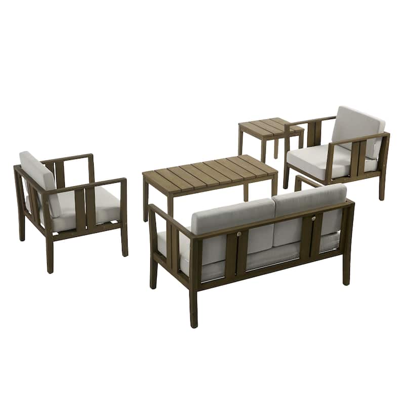 5-Piece Teak Wood Outdoor Conversation Set