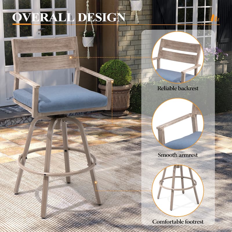 3/5-Piece Patio Aluminum Swivel Bar Stools with Sunbrella Cushion and Table Set