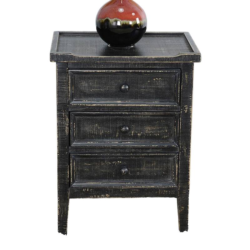 13 in. Black Rectangle Wood End Table with Storage Drawer for Convenience