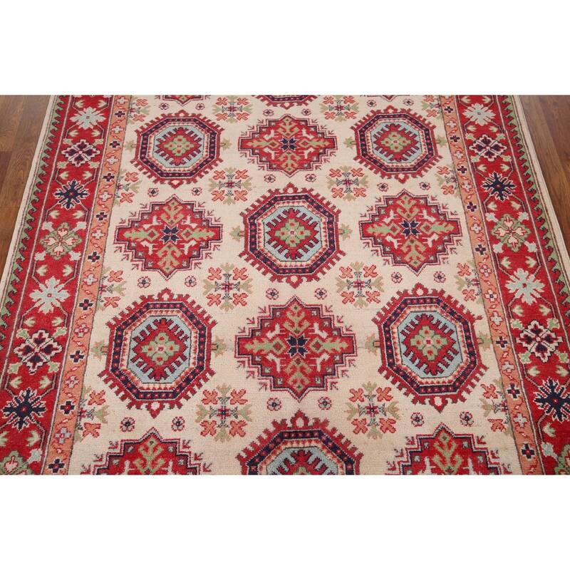 Beige / Ivory Kazak Oriental Area Rug Hand-Knotted Wool Carpet - 4'11" x 6'6"