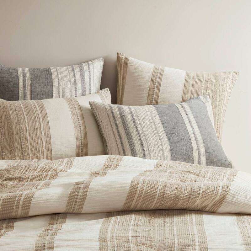 GDF Studio - Amara Textured Cotton Comforter 3-Piece Set with Waffle and Gauze Weave