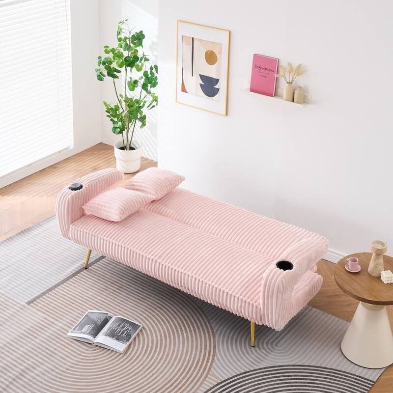 74.01" Straight Corduroy Sofa Bed with Pillows and Adjustable in Three Levels