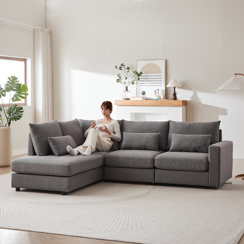 100.2Inch Convertible L Shaped Sectional Sofa,Linen Fabric Couch