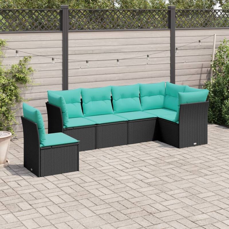 vidaXL 6 Piece Patio Sofa Set with Cushions Black Poly Rattan - 92.1x27.2x48.8-Without table
