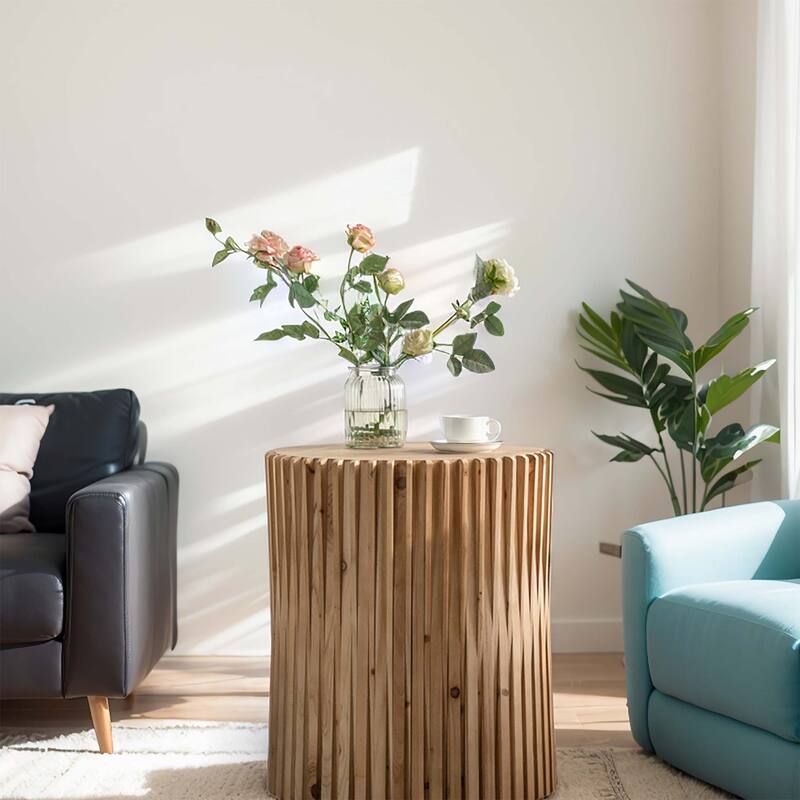Cylindrical Coffee Table with Vertical Texture Relief Design