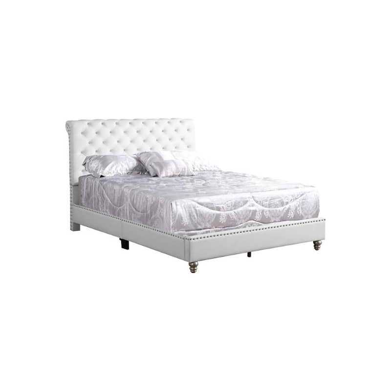 White Upholstered Full Bed with Sturdy Frame and Transitional Design, Perfect Bedroom Furniture for Modern Homes