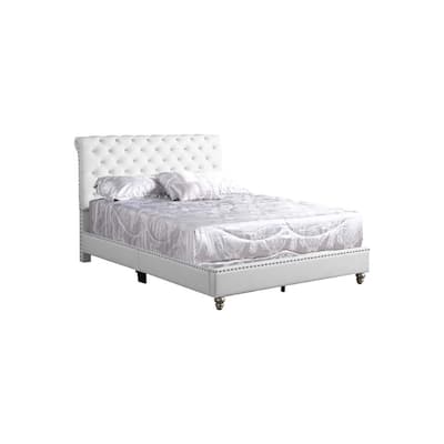 White Upholstered Full Bed with Sturdy Frame and Transitional Design, Perfect Bedroom Furniture for Modern Homes