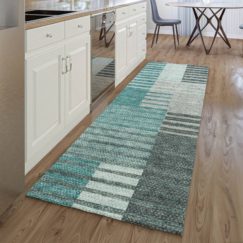 Premium Washable Super Soft Geo Stripe Mayfield Rug - Teal - 2' 3" x 7' 6" - Runner