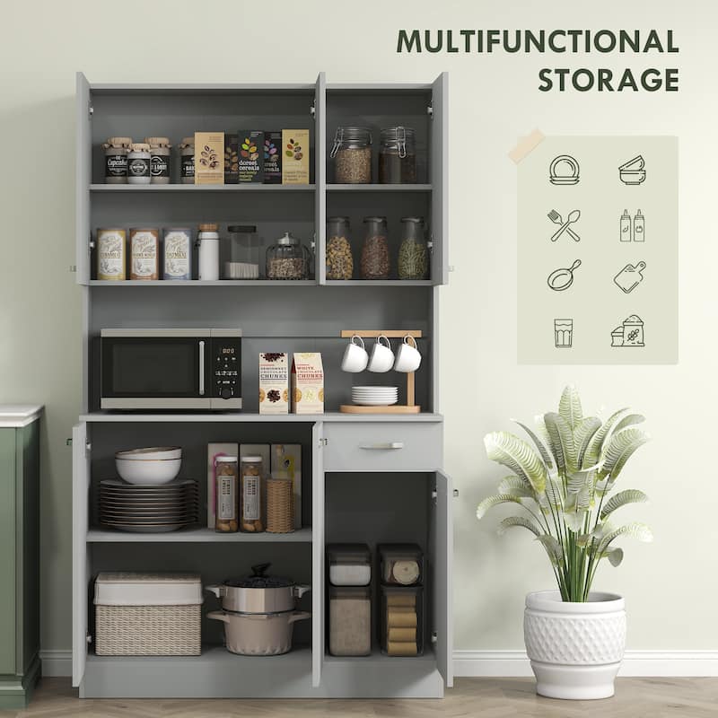 HOMCOM 71" Freestanding Buffet with Hutch, Kitchen Storage Cabinets, Pantry with 6 Doors, 3 Adjustable Shelves, Gray